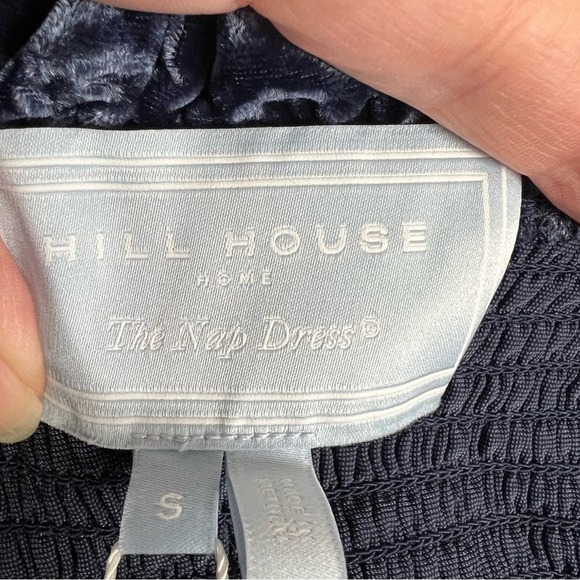 Hill House Size S The Ellie Nap Dress Navy Velvet Midi Tiered Smocked Bodice NEW - Picture 12 of 14